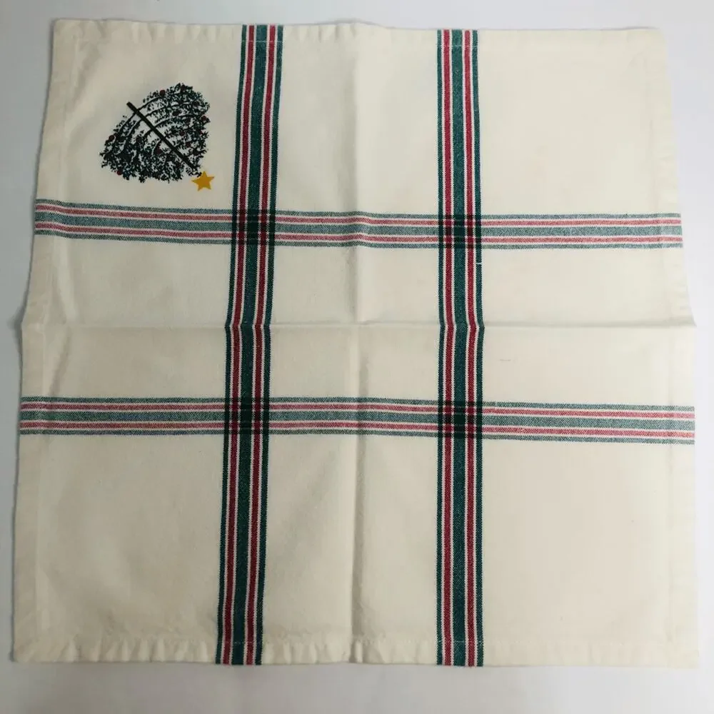 vtg 90s christmas napkins pine tree plaid cabin‎ cozy dinner 14.5 inch cloth